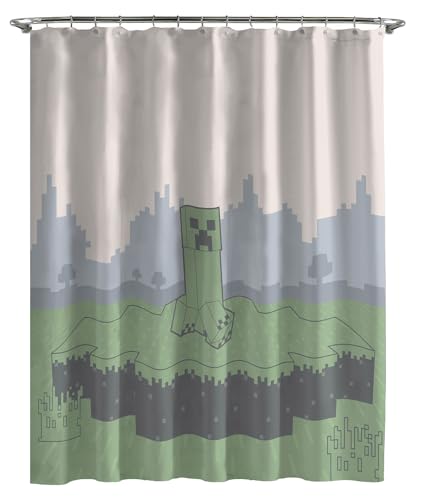 Image of Jay Franco Minecraft Creeper Shower Curtain - Licensed Video Game Bathroom Decor for Kids or Teens - 70 x 72 Inch Washable Fabric Curtain