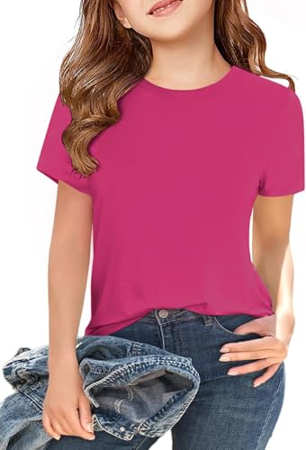Image of Girls Summer Short Sleeve T Shirts Kids Basic Tees Crewneck Tops 5-14 Years