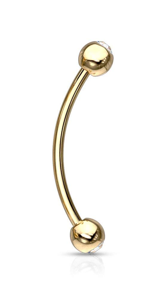 Forbidden Body Jewelry 12mm Surgical Steel Curved Barbell w/Gemmed Ends for Snake Eyes Tongue Piercing