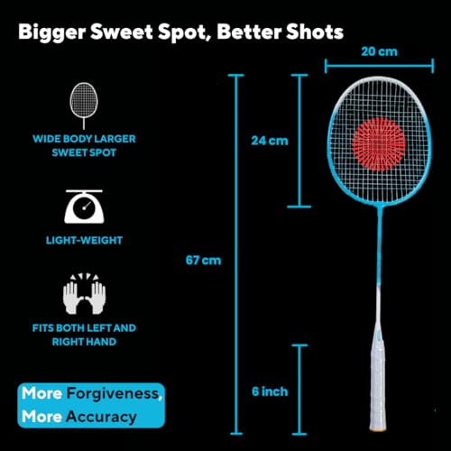 Image of PulseITSmash Badminton Racket- for Men & Women. Lightweight Aluminum Frame with High Tension Strings. Indoor /Outdoor Badminton Racquet for Training, Power Play & Control. (Blue)