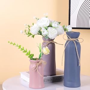 Purple Pink Blue Ceramic Set of 3 Pottery Vase Neutral Rustic Vases Home Decor Modern Farmhouse Table Centerpiece Small Ceramic Vase for Kitchen Above Cabinet Shelves Bookshelf Decor