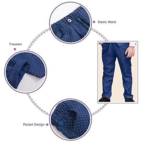 Boys Tuxedos 4Pcs Blue Vest Pants White Shirts Red Bow Tie Sets Easter Outfits For Baby Boys Suits 3-7 Years #TOP4