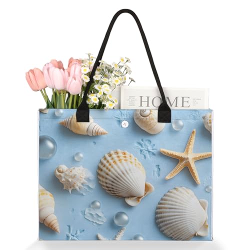 Shell Pearl Starfish Tote Bag for Women Large Beach Bag Reusable Tote Bags for Work Travel Beach Shopping3