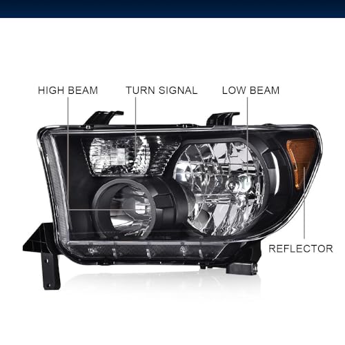 Image of GRAND ORANGE Headlights Assembly Compatible with 2007-2013 Toyota Tundra /2008-2017 Toyota Sequoia Driver & Passenger Side Clear Lens Black Housing 811100C051 811500C051 TO2503171 TO2502171