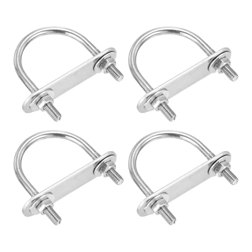 Image of DTGN M6x42x62mm U Bolts Round Kit - 4Set - 304 Stainless Steel U-Bolt Kit with Nuts, Washers, Frame Plate - Good for Pipe, Trailer, Automotive, Leaf Spring Fastener