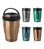 TYESO タンブラー 蓋付き 保温保冷 ハンドル付き コンビニコーヒーカップ ステンレス 真空断熱 持ち運び 取っ手付き 400ml カフェラテ マグカップ 直飲み TS-8803 砂金色