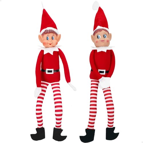 ColorBaby Elves Behavin’ Badly, Pack 2 Elfos traviesos, Chico y Chica, 30 cm, Tradición navideña, Brazos y piernas Flexibles, Manos con Velcro, Muñecos para Navidad, Juego navideño para niños (77696)