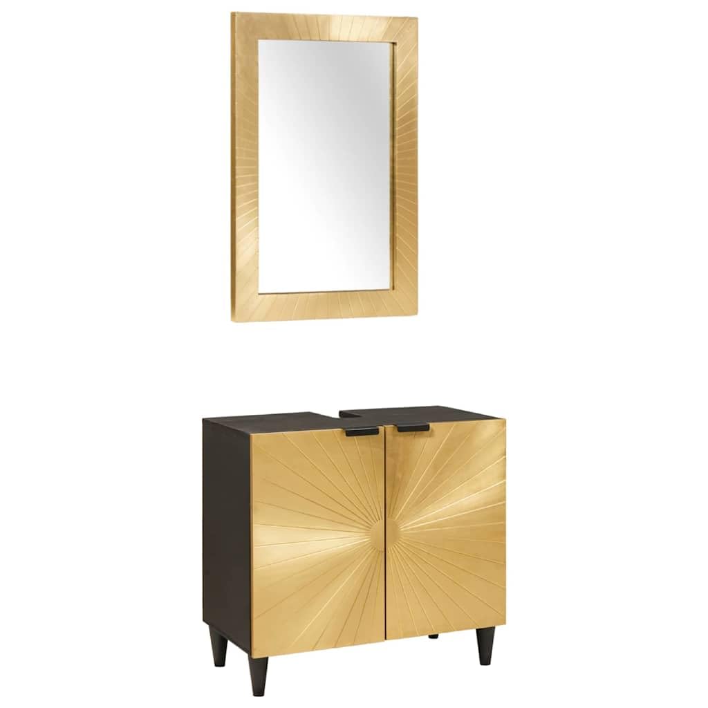 Juego de 2 armarios de baño de madera maciza de mango de color negro y dorado, montaje en pared con espejo