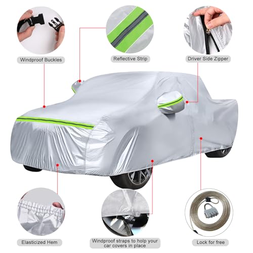 Image of Waterproof Car Covers Replace for 2019-2025 Jeep Gladiator, 6 Layers Silver All Weather Custom-fit Car Cover with Zipper Door & Windproof Bands for Snow Rain Dust Hail Protection