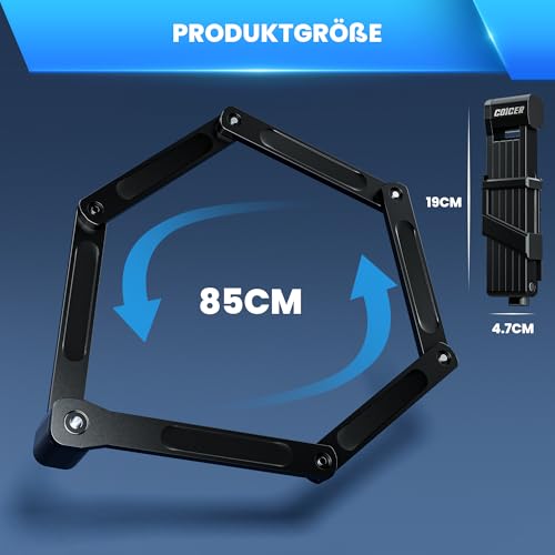 COICER Candado plegable para bicicleta (85 cm, con 3 llaves), color negro - imagen 4