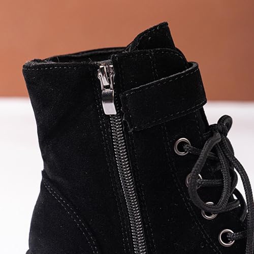 Women's Combat Ankle Boots Chunky Heel Lace up Fashion Heeled Booties Round Toe Side Zipper Motorcycle Boots 5