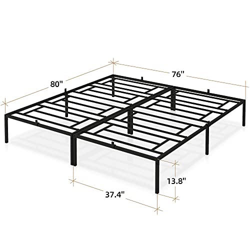 Idealhouse King Metal Platform Bed Frame With Sturdy Steel Bed Slats Mattress Foundation No Box Spring Needed Large Storage Space Easy To Assemble Non-Shaking And Non-Noise Black #TOP1