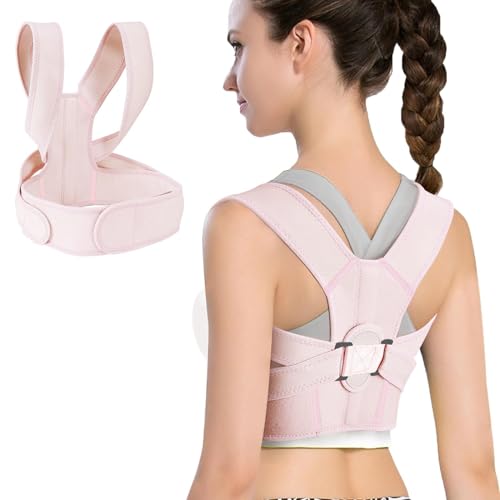 CHAOHAOKE Corrector postural para hombres y mujeres, soporte trasero totalmente ajustable, transpirable y cómodo, alivia el dolor de cuello y hombros (rosa, talla M)