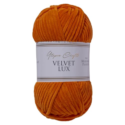 Utopia Crafts Velvet Lux Chenille Super Soft Chunky Yarn for Knitting and Crochet, 100g - 110m (Rusty Orange)