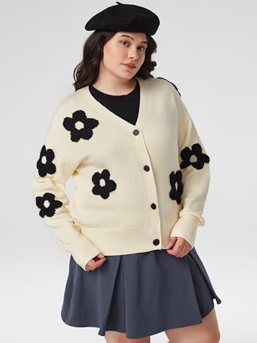 CIDER Womens Cardigan V Neck Floral Cardigan for Women Knit Button Down 2024 Fall3