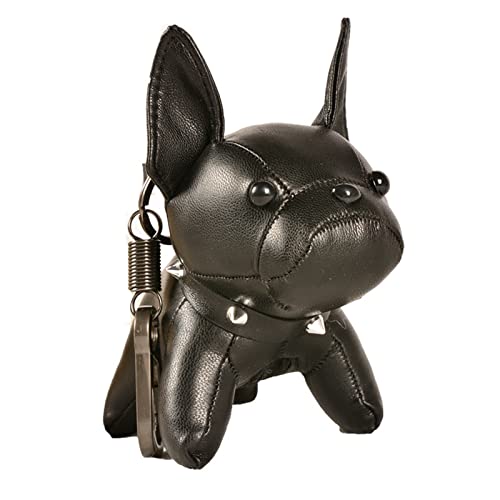 Shining crown Portachiavi Bulldog francese, in pelle con ciondolo a forma di cane, Nero, M