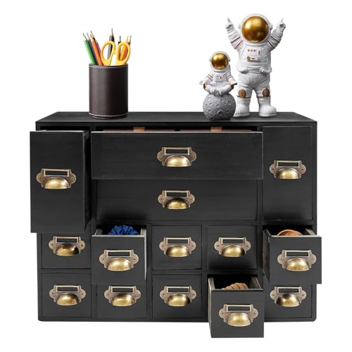 Generisch A-1 Apothekerschrank Holz Schwarz, 14 Schubladen