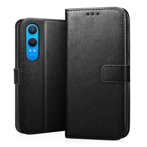 Image of CEDO Flip Cover for OnePlus Nord CE 4 Lite / CE4 Lite (5G) | Leather Finish | Inside Pockets & Inbuilt Stand | Shockproof Wallet Style Magnetic Closure Back Case Flipcover (Black)
