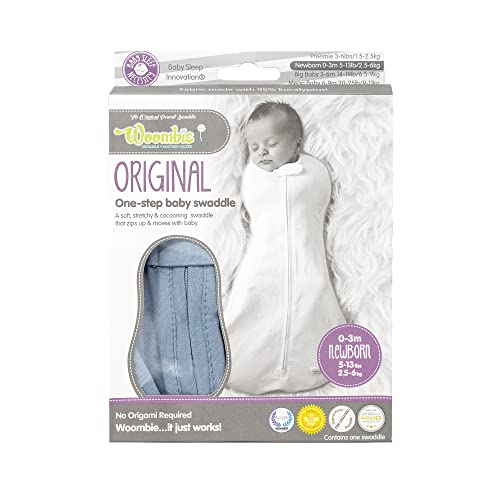 Image of Woombie Eucalyptus Leaf Tencel Sweaddling Blanket - Ultra Soft, Soothing Eucalyptus Fiber Baby Swaddle - Wearable Baby Blanket - Celestial Blue, 5-13lbs