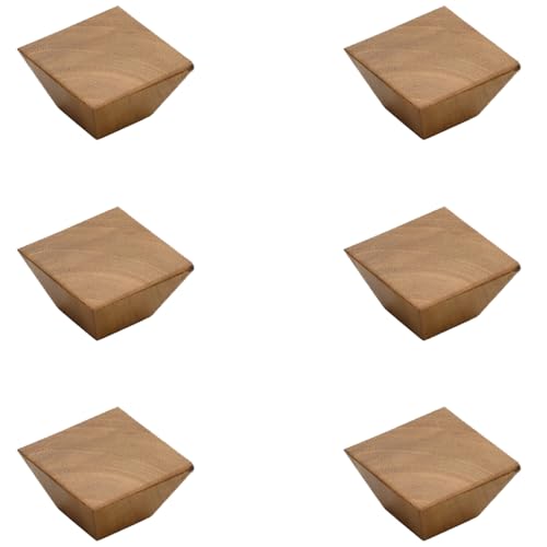 Image of 6 Piece Solid Teak Wood Square Drawer Knob| Wooden Cabinet & Wardrobe Door Handle | Natural Finish Geometric Furniture Knob for Cupboard, Kitchen Drawer & Dresser Hardware - 2 Inch
