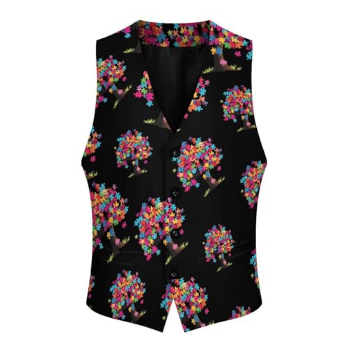 Autism Awareness Puzzle1 Piece Tree Novelty Men's Suit Vest Funny Formal Dress Vests Business Waistcoat3