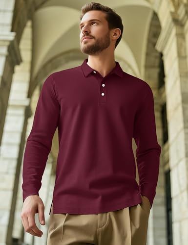 MAGCOMSEN Men's Polo Shirt Long Sleeve Golf Shirts Quick Dry Lightweight 3-Button Performance Work Fishing Athletic4