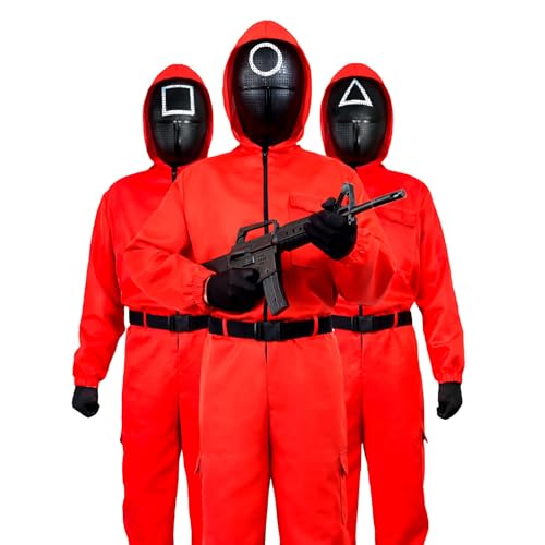 TIENDA EURASIA - Disfraz de Vigilante Rojo | Inspirado en el Juego de Calamar | Incluye Mono Rojo y Cinturon | Disfraz Juego de Calamar Adulto (S)