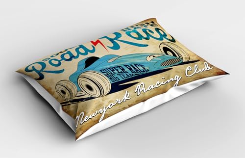 Ambesonne Cars Pillow Sham Set of 2, New York Racing Club Race Car from Twenties Road Race Team Retro Cool Design, Quality Microfiber Bedding Item for All Seasons, 36