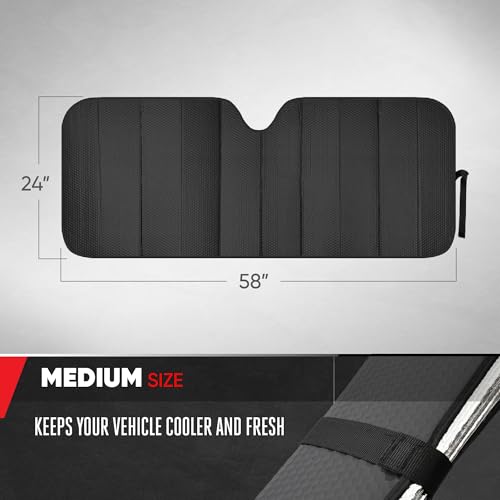 Image of Motor Trend Accordion Black Car Windshield Sun Shade - Car Sun Visor Sun Shade for Windshield - Window Shades for SUV & Truck - Dash Cover Sun Protection Window Shade Accessories - 58 inch x 24 inch