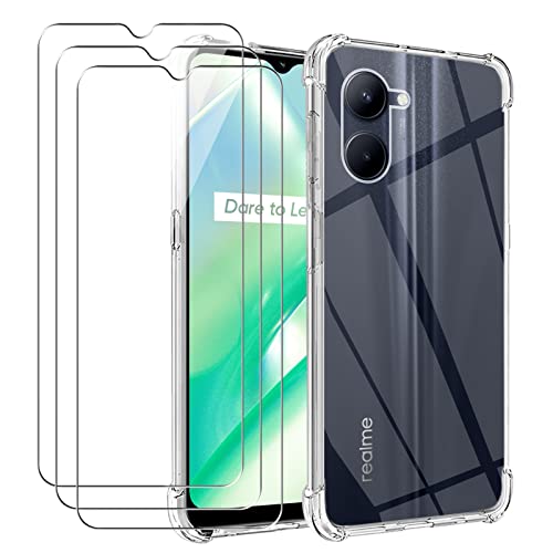 Funda para Realme C33 + Cristal Templado, Weideworld Ultra Fina Silicona Transparente TPU Carcasa Airbag Anti-Choque Anti-arañazos Case