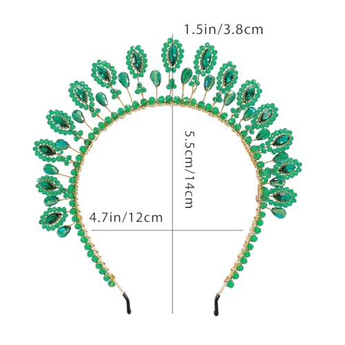 Flayem Green Crystal Headband Rhinestone Hairband Green Beads Hairhoop Party Costume Christmas Hair Accessories for Women and Girls - Image 3
