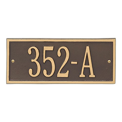 Whitehall Personalized Cast Metal Address Plaque - Small Hartford Custom House Number Sign - 10.5" X 4.25" - Allows Special Characters - Bronze/Gold #TOP3