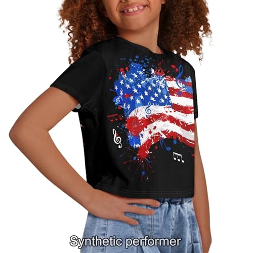 Image of 4th of July Shirt for Girls 7-8 Years US Flag Crop Tops Kids Outfit Independent Day Graphic Tee-