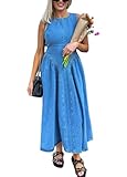 CHARTOU Women Open Back Lace Up Long Denim Dress Elegant Sleeveless Ruffle Drop Waisted Corset Jean Dress (Large, Blue)