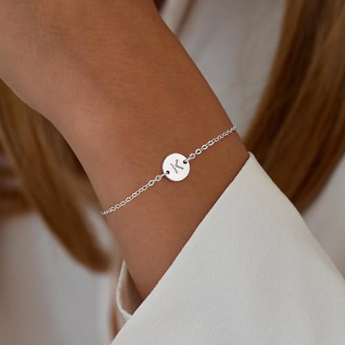Image of Ursteel Gold Initial Bracelet for Women Trendy - Gifts for Kids Teen Girls, Personalized A-Z Letter Cute Bracelet for Women, Dainty Gold Coin Disc Womens Jewelry Gifts