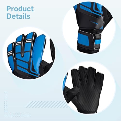 LUMINFLY Soccer Goalkeeper Gloves with Finger Protection, Double Wrist Support, Non-Slip Latex Palm for Training and Match, Breathable Youth Fit (Blue, Size 9, 7.5-7.9 in Palm)