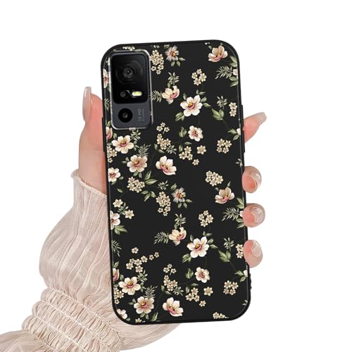 Zrutru Cute Floral Phone Case for TCL 40 XL/Lively Jitterbug Smart 4 6.75 White Flower Print Cartoon Kawaii Pattern Aesthetic Design Cases Soft Silicone TPU Slim Protective Bumper Black Phone Cover