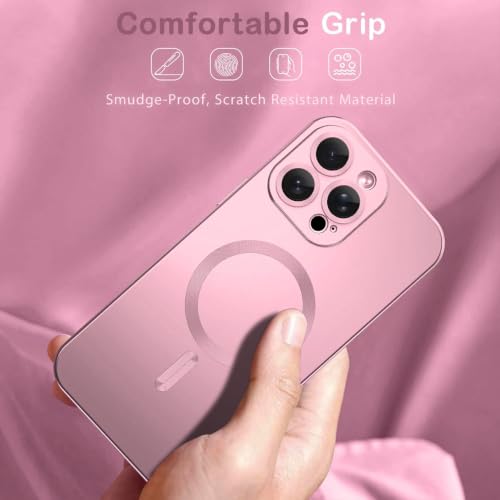 Image of DIZORO Magnetic Case for iPhone 12 Pro Max Cover [Compatible with MagSafe][Built-in Camera Lens Protector] Slim Soft Silicone Bumper Shockproof Metallic Luster Back Cover Phone Cases (Pink)
