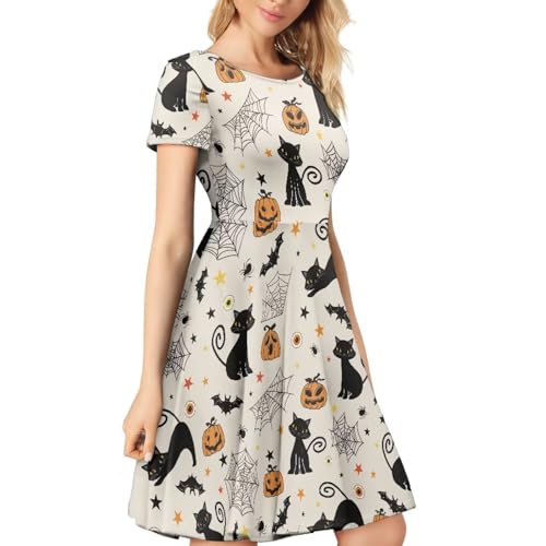 Image of POLERO Sunflower Dress for Women Floral Summer Dresses Short Sleeve Casual Sundresses Midi Dresses