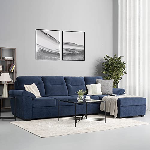Image of Wakefit Sofa Set | 3 Year Warranty | Sofa 3 Seater, 3 Seater Sofa for Living Room, Wooden Sofa Set, Sofa Set 3 Seater + Right Aligned - Lounger(Malphino : Cobalt Blue)