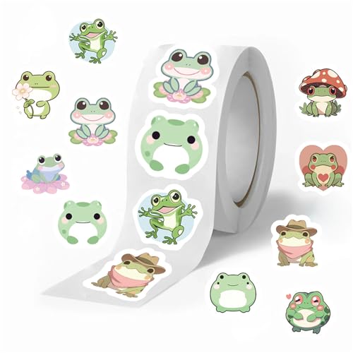 Frog Rolls Small Stickers 500Pcs Cute Circle Teacher Supplies Stickers for Classroom 10 Designs Motivational Stickers (Frog)