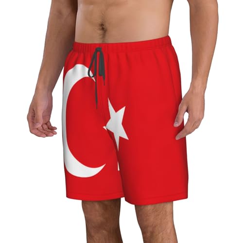 Flag of Turkey Men's Beach Pants-Quick-Dry & Comfortable Mens Beach Shorts for Men, Perfect for Surfing and Everyday Wear White2