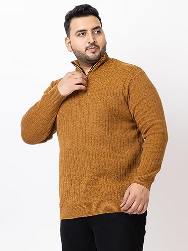 Image of Kvetoo Plus Size Men High Neck Zipper Full Sleeve Woolen Winter Sweater