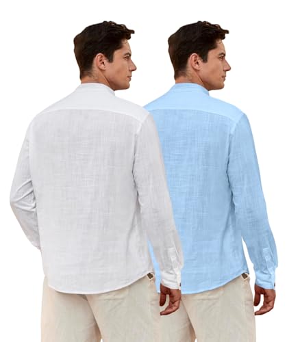Image of Zombom Men's Combo Cotton Polyester Blend Solid Full Sleeve Straight Regular Fit Mandarin /Chinese Collor Kurta (Pack of 2)