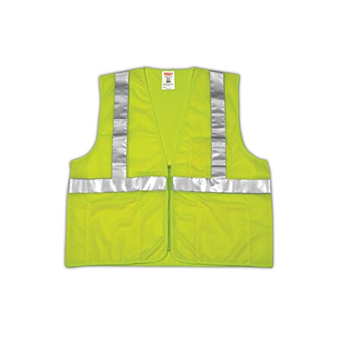 JOB SIGHT V70632.L-XL ANSI 107 Class 2 Polyester Mesh Zipper Vest, Large/X-Large, Fluorescent Yellow/Green