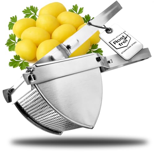 com-four® Kartoffelpresse aus rostfreiem Edelstahl, spülmaschinengeeignet - Spätzlepresse - Spaghettieispresse - Kartoffelstampfer