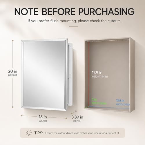 Image of 16x20 Plastic Medicine Cabinet with Mirror, Recessed or Surface Mount