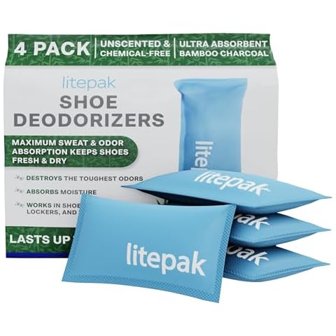 Litepak Shoe Deodorizer and Odor Eliminator Activated Charcoal Odor Absorber for Shoes and Gym Bags, Natural Bamboo Air Freshener for Boots, Closet Or Car (4 Pack) Cover