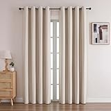Airwill Blackout Curtains for Living Room - Room Darkening Window Curtains, Linen Look Thermal Insulated Grommet Drapes, Blackout Curtains 84 Inch Length 2 Panels Set (52 x 84 Inch, Light Khaki)