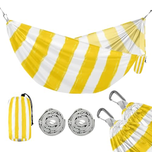 ATTX Yellow Stripes Camping Hammock - Lightweight & Portable Hammocks, Heavy Duty 330lbs Capacity for Indoor, Hiking, Backpacking, Travel, Backyard, Beach#174